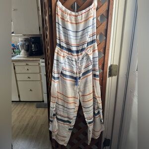 Striped Strapless Jumpsuit bathing suit cover in White with Multicolor Stripes